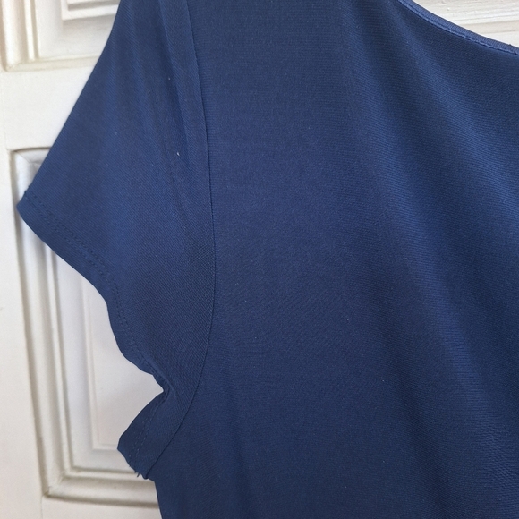 Be Smart Dress Embellished V Neck SzL? Cap Sleeves Navy Knee Length - Picture 6 of 8